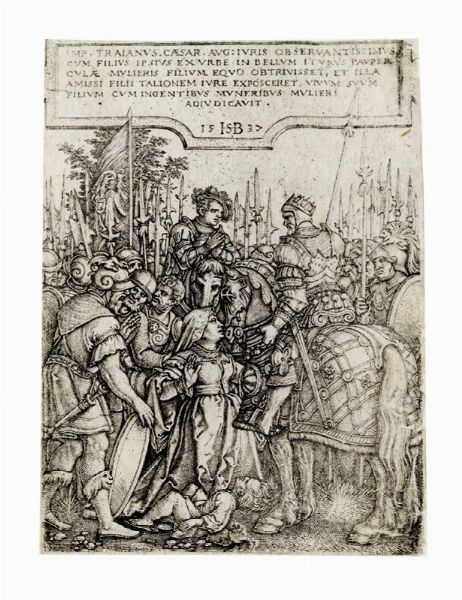 HANS SEBALD BEHAM : La giustizia di Traiano.  - Asta Arte Antica, Moderna e Contemporanea [parte I] - Associazione Nazionale - Case d'Asta italiane