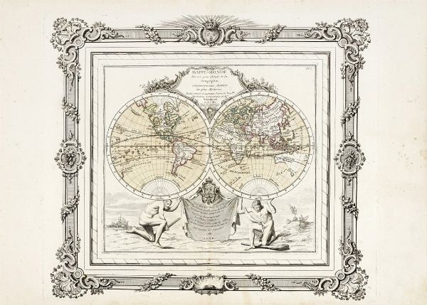 LOUIS BRION DE LA TOUR : Mappe-Monde Dresse pour l'Etude de la Gographie, relativement aux Auteurs les plus Modernes. Revue, corrige et augmente d'apres les Nouvelles Observations Astronomiques de Mrs Tchirikcow et de l'Isle. Revue de nouveau par M. Brion Ingenieur du Roy  - Asta Arte Antica, Moderna e Contemporanea [parte I] - Associazione Nazionale - Case d'Asta italiane