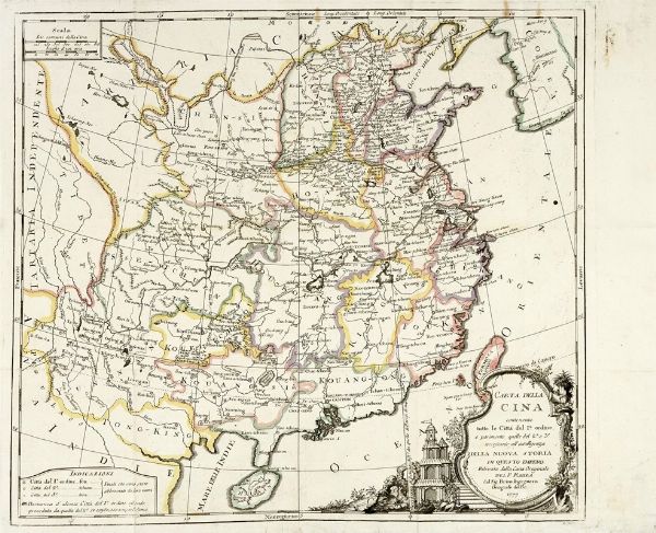 LOUIS BRION DE LA TOUR : Carta della Cina contenente tutte le Citt del I ordine e parimente quelle del 2 e 3 necessarie all'intelligenza della nuova storia di questo impero Rilevata dalla Carta Originale del P. Mailla dal Sig. Brion Ingegnere Geografo del Re.  - Asta Arte Antica, Moderna e Contemporanea [parte I] - Associazione Nazionale - Case d'Asta italiane