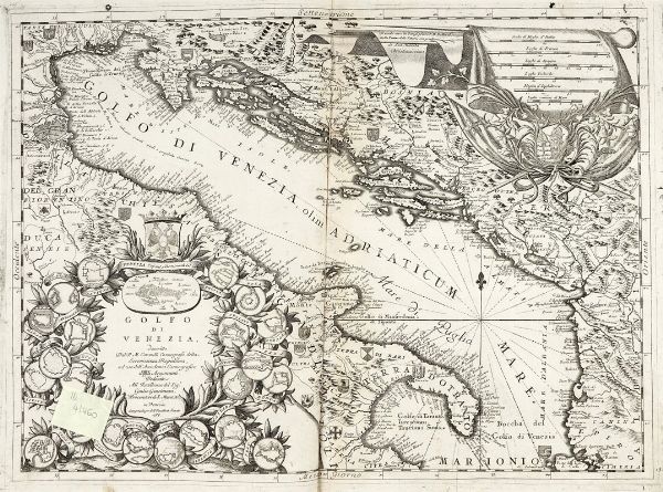 Vincenzo Maria Coronelli : Golfo di Venezia, descritto Dal P. M. Coronelli Cosmografo della Serenissima Repubblica, ad uso dell'Accademia Cosmografica degli Argonauti Dedicato All'Eccellenza del Sig. Giulio Giustinian, Procuratore di S. Marco, et c.  - Asta Arte Antica, Moderna e Contemporanea [parte I] - Associazione Nazionale - Case d'Asta italiane
