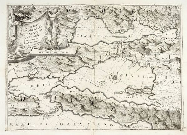 Vincenzo Maria Coronelli : Disegno topografico del Canale di Cattaro descritto dal Padre Coronelli.  - Asta Arte Antica, Moderna e Contemporanea [parte I] - Associazione Nazionale - Case d'Asta italiane