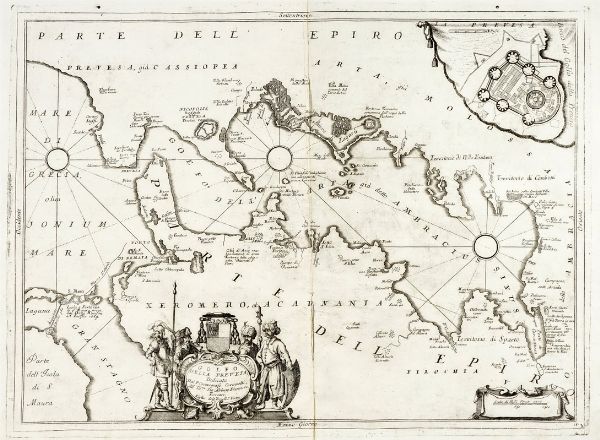 Vincenzo Maria Coronelli : Golfo della Prevesa, Dedicato dal P. Cosmografo Coronelli, All'Ill.mo Sig. Abbate Francesco Foscari,...  - Asta Arte Antica, Moderna e Contemporanea [parte I] - Associazione Nazionale - Case d'Asta italiane
