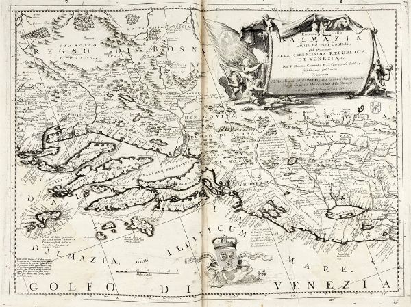 Vincenzo Maria Coronelli : Ristretto della Dalmazia Divisa n suoi Contadi, gi presentata Alla Serenissima Republica Di Venezia, etc. Dal P. Maestro Coronelli M. C. Cosmografo Publico, e suddito suo fedelissimo.  - Asta Arte Antica, Moderna e Contemporanea [parte I] - Associazione Nazionale - Case d'Asta italiane