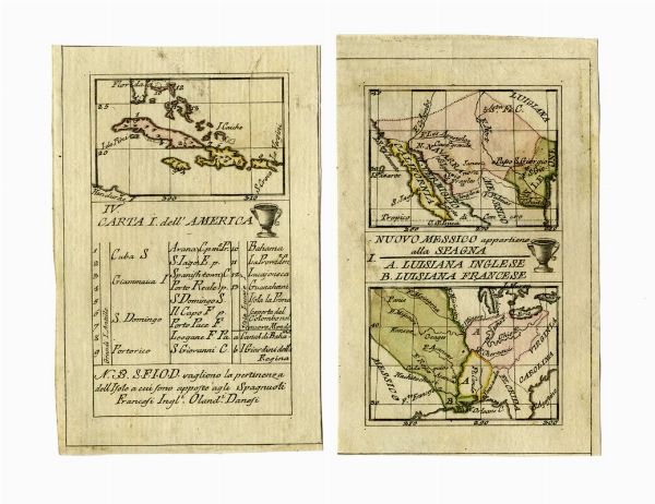 AGOSTINO DA RABATTA : Carta I. dell'America / Nuovo Messico appartiene alla Spagna. A.Luisiana Inglese. B. Luisiana Francese.  - Asta Arte Antica, Moderna e Contemporanea [parte I] - Associazione Nazionale - Case d'Asta italiane