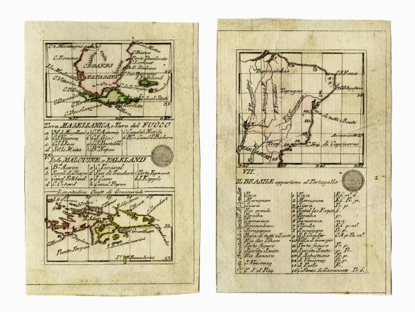 AGOSTINO DA RABATTA : Terra Magellanica, o Terra del Fuoco. Isole Malouine, o Falkland / Il Brasile appartiene al Portogallo.  - Asta Arte Antica, Moderna e Contemporanea [parte I] - Associazione Nazionale - Case d'Asta italiane