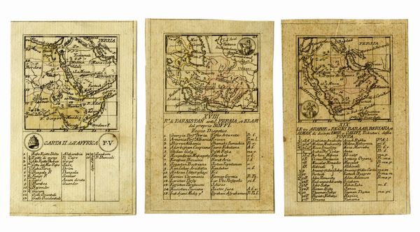 AGOSTINO DA RABATTA : Carta II dell'Affrica / R. di Farsistan antic.e Persia, et Elam del proprio Soffi. Regno Dispotico / Le tre Arabie o Regni Baraab, Beriara, et Aiman , di diversi Emir e Califfi, Tributari della Porta.  - Asta Arte Antica, Moderna e Contemporanea [parte I] - Associazione Nazionale - Case d'Asta italiane