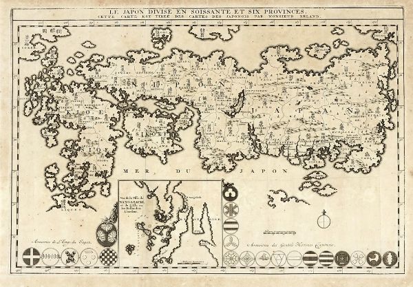 HADRIAN RELAND : Le Japon divis en Soissante et Six Provinces, cette carte est tire des cartes des japonois par monsieur Reland.  - Asta Arte Antica, Moderna e Contemporanea [parte I] - Associazione Nazionale - Case d'Asta italiane