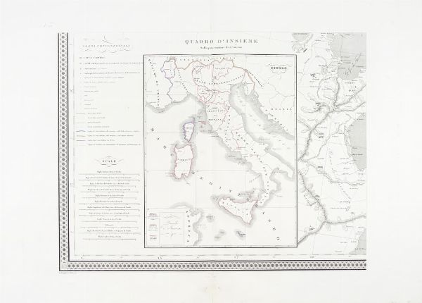 Attilio Zuccagni Orlandini : Carta dell'Italia in quindici fogli ricavata dalle migliori mappe finora pubblicate nella proporzione di 1. a 600,000. per servire di corredo alla corografia dei diversi stati della Penisola, di Attilio Zuccagni ? Orlandini.  - Asta Arte Antica, Moderna e Contemporanea [parte I] - Associazione Nazionale - Case d'Asta italiane