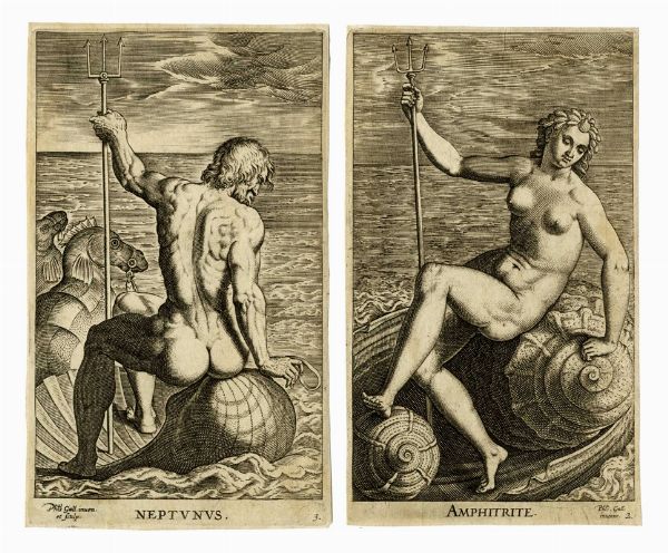 PHILIPS GALLE : Semideorum marinorum amnicorumque sigillariae imagines perelegantes / Semideorum marinorum nympharum Oceanitidum, Ephydridum potamidum, naiadum. Lynadumque icones, in gratiam picturae studiosae iuventutis delineatae sculptae:et editae...  - Asta Arte Antica, Moderna e Contemporanea [parte I] - Associazione Nazionale - Case d'Asta italiane