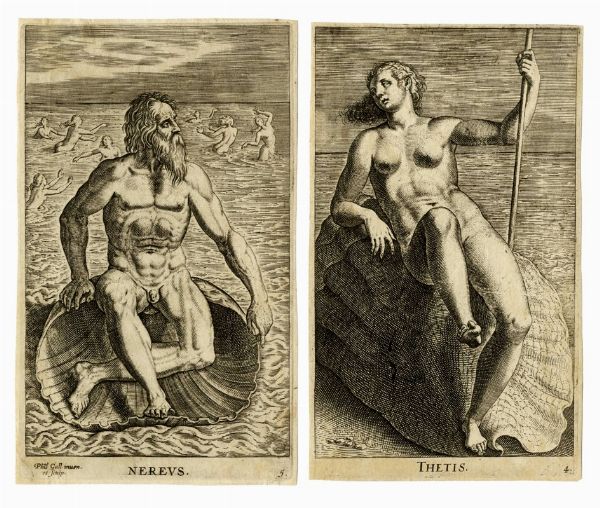 PHILIPS GALLE : Semideorum marinorum amnicorumque sigillariae imagines perelegantes / Semideorum marinorum nympharum Oceanitidum, Ephydridum potamidum, naiadum. Lynadumque icones, in gratiam picturae studiosae iuventutis delineatae sculptae:et editae...  - Asta Arte Antica, Moderna e Contemporanea [parte I] - Associazione Nazionale - Case d'Asta italiane