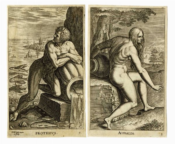 PHILIPS GALLE : Semideorum marinorum amnicorumque sigillariae imagines perelegantes / Semideorum marinorum nympharum Oceanitidum, Ephydridum potamidum, naiadum. Lynadumque icones, in gratiam picturae studiosae iuventutis delineatae sculptae:et editae...  - Asta Arte Antica, Moderna e Contemporanea [parte I] - Associazione Nazionale - Case d'Asta italiane