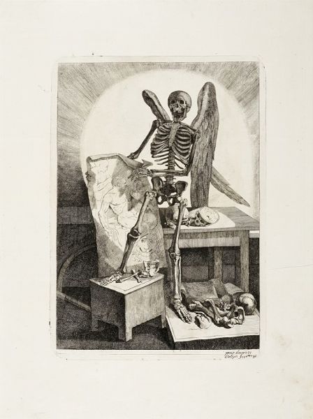 JACQUES GAMELIN : Scheletro alato che mostra una tavola anatomica.                .  - Asta Arte Antica, Moderna e Contemporanea [parte I] - Associazione Nazionale - Case d'Asta italiane