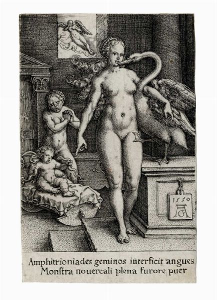 HEINRICH ALDEGREVER : Leda con il cigno ed Ercole bambino.  - Asta Arte Antica, Moderna e Contemporanea [parte I] - Associazione Nazionale - Case d'Asta italiane