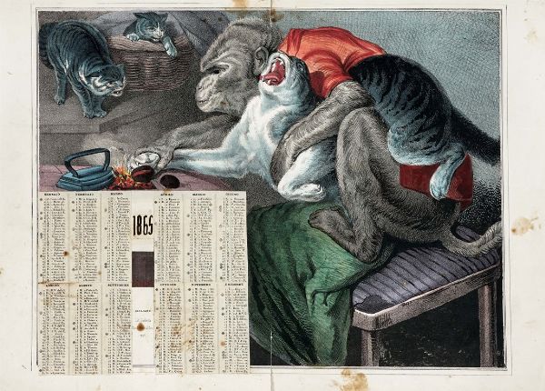 EDWIN HENRY LANDSEER : La zampa del gatto (Calendario 1865).  - Asta Arte Antica, Moderna e Contemporanea [parte I] - Associazione Nazionale - Case d'Asta italiane