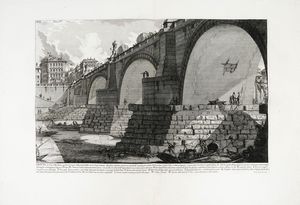 GIOVANNI BATTISTA PIRANESI - Veduta del Ponte d'Elio Adriano, oggi detto di S. Angelo, dalla parte del Castello verso la Strada de' Banchi.