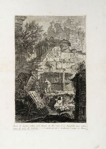 GIOVANNI BATTISTA PIRANESI - Ruine di Sepolcro antico posto dinanzi ad altre ruine d'un Acquedotto pure antico, sopra gli archi del medesimo v' il canale, per cui si conduceva l'acqua in Roma.