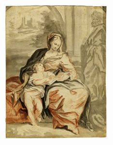 CARLO MARATTA - Sacra Famiglia con Ges Bambino che legge (r) / Schizzi di figure (v).