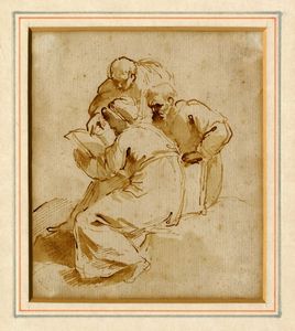 Pier Francesco Mola - Tre figure in lettura di grosso volume.