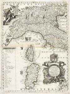 Vincenzo Maria Coronelli - Italia, Parte Occidentale, Descritta e Dedicata dal P. Coronelli, Cosmografo della Serenissima Repubica di Venetia, Al Padre Maestro Giuseppe Muzzarelli.../ Italia, Parte Orientale, Descritta e Dedicata Dal P. Cosmografo Coronelli, ...