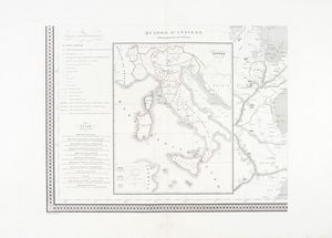 Attilio Zuccagni Orlandini : Carta dell'Italia in quindici fogli ricavata dalle migliori mappe finora pubblicate nella proporzione di 1. a 600,000. per servire di corredo alla corografia dei diversi stati della Penisola, di Attilio Zuccagni ? Orlandini.  - Asta Arte Antica, Moderna e Contemporanea [parte I] - Associazione Nazionale - Case d'Asta italiane
