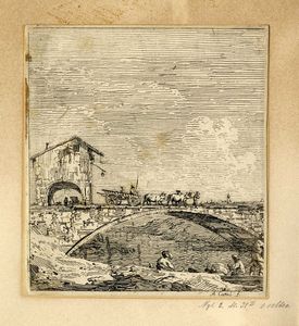 ANTONIO CANAL (DETTO IL CANALETTO) - Il carro che passa sul ponte.