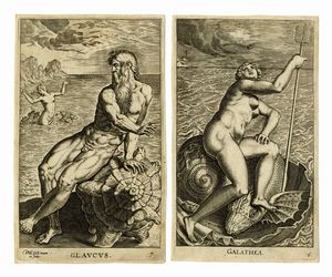 PHILIPS GALLE : Semideorum marinorum amnicorumque sigillariae imagines perelegantes / Semideorum marinorum nympharum Oceanitidum, Ephydridum potamidum, naiadum. Lynadumque icones, in gratiam picturae studiosae iuventutis delineatae sculptae:et editae...  - Asta Arte Antica, Moderna e Contemporanea [parte I] - Associazione Nazionale - Case d'Asta italiane