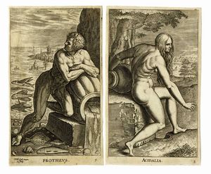 PHILIPS GALLE : Semideorum marinorum amnicorumque sigillariae imagines perelegantes / Semideorum marinorum nympharum Oceanitidum, Ephydridum potamidum, naiadum. Lynadumque icones, in gratiam picturae studiosae iuventutis delineatae sculptae:et editae...  - Asta Arte Antica, Moderna e Contemporanea [parte I] - Associazione Nazionale - Case d'Asta italiane