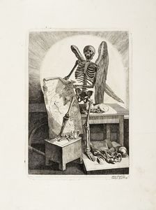 JACQUES GAMELIN - Scheletro alato che mostra una tavola anatomica.                .