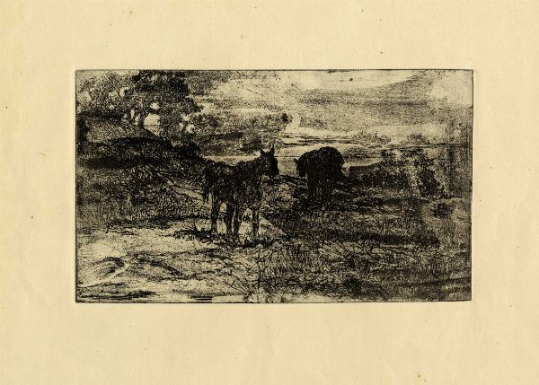 Giovanni Fattori : Cavalli al pascolo.  - Asta Arte Antica, Moderna e Contemporanea [parte II] - Associazione Nazionale - Case d'Asta italiane