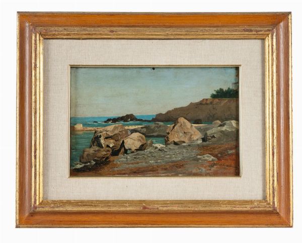 Adolfo Belimbau : Veduta marina con scogliera.  - Asta Arte Antica, Moderna e Contemporanea [parte II] - Associazione Nazionale - Case d'Asta italiane