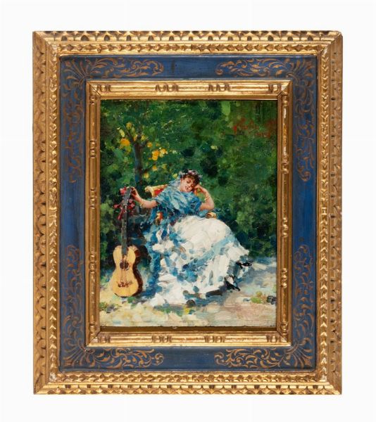 Vincenzo Irolli : Dama con chitarra.  - Asta Arte Antica, Moderna e Contemporanea [parte II] - Associazione Nazionale - Case d'Asta italiane