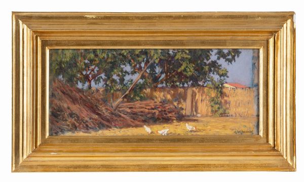 Giorgio Kienerk : Angolo di aia con fascine - Fauglia.  - Asta Arte Antica, Moderna e Contemporanea [parte II] - Associazione Nazionale - Case d'Asta italiane