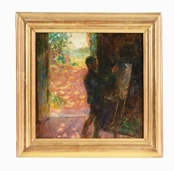 Plinio Nomellini : Vittorio Nomellini che dipinge.  - Asta Arte Antica, Moderna e Contemporanea [parte II] - Associazione Nazionale - Case d'Asta italiane