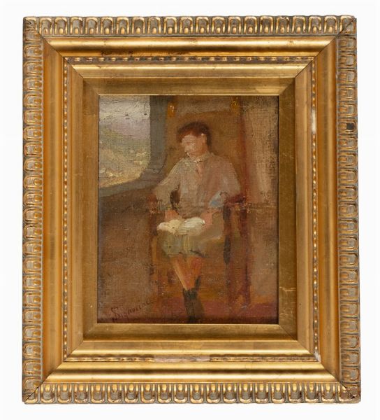 Telemaco Signorini : Bambino in lettura alla finestra.  - Asta Arte Antica, Moderna e Contemporanea [parte II] - Associazione Nazionale - Case d'Asta italiane