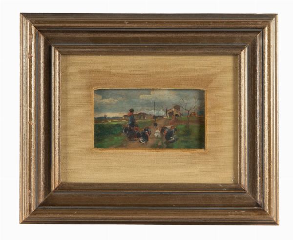 Adolfo Tommasi : Scena rurale con contadina e tacchini.  - Asta Arte Antica, Moderna e Contemporanea [parte II] - Associazione Nazionale - Case d'Asta italiane