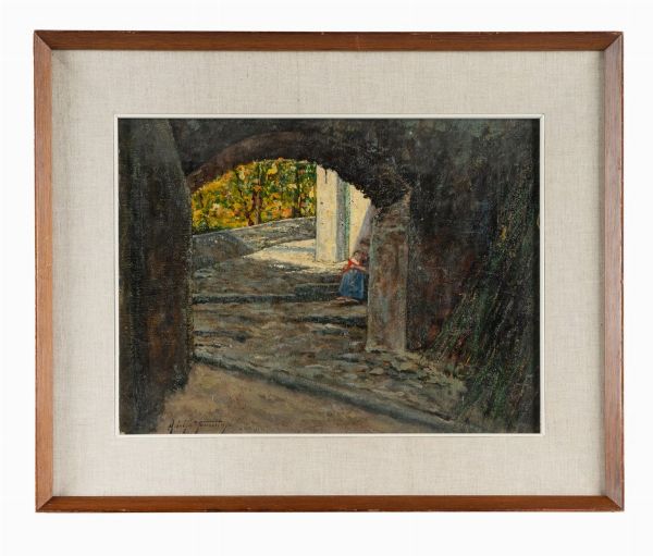 Adolfo Tommasi : Portico di paese.  - Asta Arte Antica, Moderna e Contemporanea [parte II] - Associazione Nazionale - Case d'Asta italiane