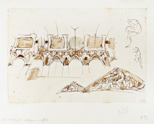 ADOLFO DE CAROLIS : Lotto composto di 4 studi per il Palazzo del Podest di Bologna.  - Asta Arte Antica, Moderna e Contemporanea [parte II] - Associazione Nazionale - Case d'Asta italiane