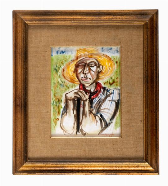 Giuseppe Migneco : Il contadino.  - Asta Arte Antica, Moderna e Contemporanea [parte II] - Associazione Nazionale - Case d'Asta italiane