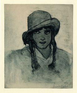 Renato Natali - Ritratto di ragazza con cappello.