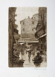 Telemaco Signorini - Mercato vecchio di Firenze: Via degli Speziali in inverno.