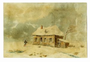 NICOLAS JOSEPH KELLIN - Casa innevata con figura.