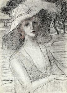 LUIGI LEVI (DETTO ULVI LIEGI) - Signora con cappello.