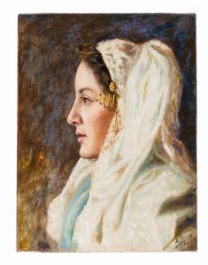 Antonio Mancini - Dama di profilo con spilla dorata.