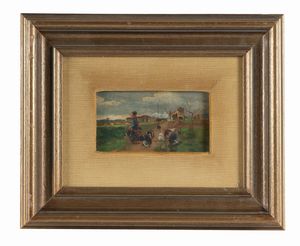 Adolfo Tommasi - Scena rurale con contadina e tacchini.