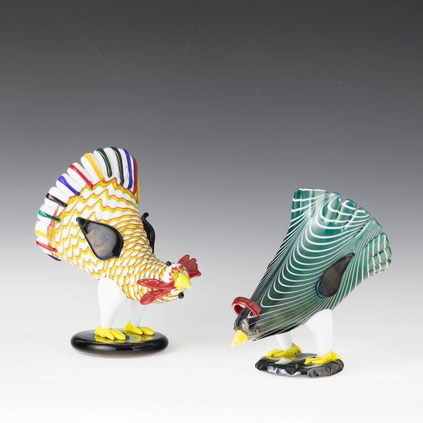 FULVIO BIANCONI : Venini, Murano 1993 Gallo e Gallina  - Asta Vetri di Murano del '900 - Associazione Nazionale - Case d'Asta italiane