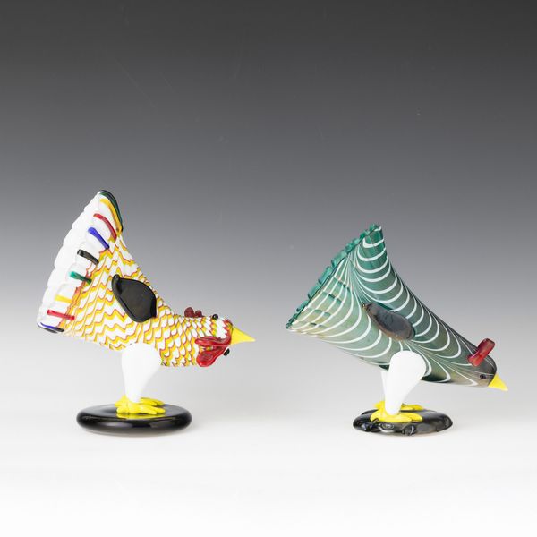 FULVIO BIANCONI : Venini, Murano 1993 Gallo e Gallina  - Asta Vetri di Murano del '900 - Associazione Nazionale - Case d'Asta italiane