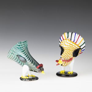 FULVIO BIANCONI : Venini, Murano 1993 Gallo e Gallina  - Asta Vetri di Murano del '900 - Associazione Nazionale - Case d'Asta italiane