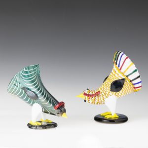FULVIO BIANCONI : Venini, Murano 1993 Gallo e Gallina  - Asta Vetri di Murano del '900 - Associazione Nazionale - Case d'Asta italiane