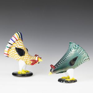 FULVIO BIANCONI : Venini, Murano 1993 Gallo e Gallina  - Asta Vetri di Murano del '900 - Associazione Nazionale - Case d'Asta italiane