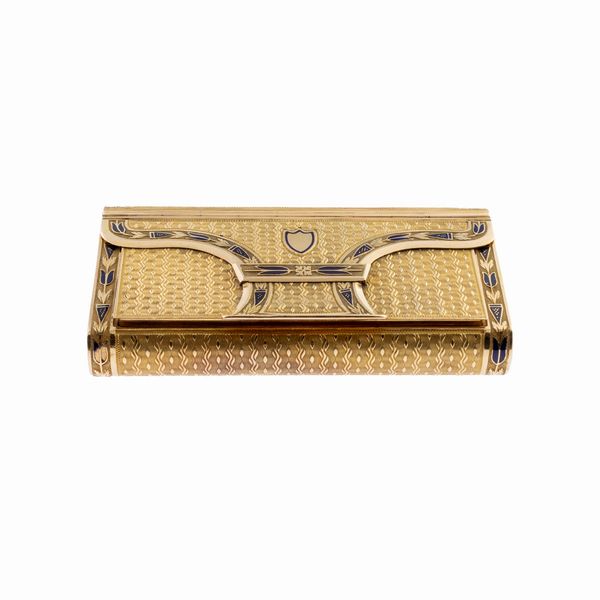 Piccola trousse in oro giallo 18kt e smalto blu  - Asta Gioielli e Orologi - Associazione Nazionale - Case d'Asta italiane